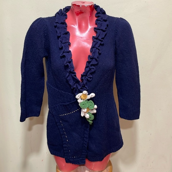 Anthropologie Sweaters - Anthropologie Navy Cardigan with Floral Detail